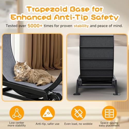 GTPLAYER Cat Wheels, 40" Diameter, Large Cat Exercise Wheel for Indoor Cats cat Treadmill Metal with Detachable Carpet & Teaser/Stickers, Ultra-Quiet Scroll Wheel with Latch, Safe and Stable, Grey