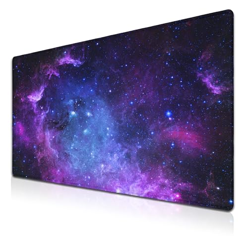 Mouse Pad Computer Desk Accessories Office Pad, Big Mouse Pads Desktop Mat, XXL Mouse Pad Gaming Non-Slip Rubber Base Waterproof with Stitched Edges, 35.4" X 15.7" for Work/Game/Office/Home - color: Galaxy