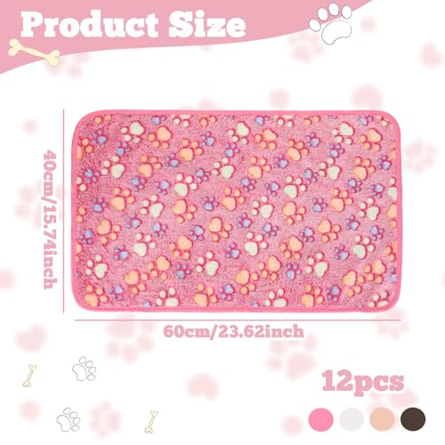 12 Pcs Small Dog Blanket Fleece Puppy Blankets Washable Pet Blankets for Cats Soft Flannel Paw Printed Throw for Guinea Pig Indoor Kittens Doggie (23 X 16 Inch, White, Dark Gray, Pink, Camel) - color: Gray, White, Camel, Pink