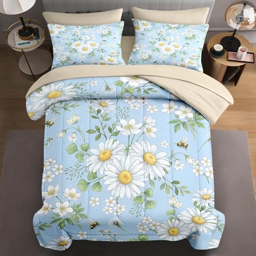 WeCozy Twin Comforter Set with Sheets, 5 Pieces Wildflower Daisy Bedding | Bed in A Bag for All Season, Flower Botanical Floral Daisies, Pillowcase & Sham for Kids and Adults - color: Daisy Flower, size: Twin
