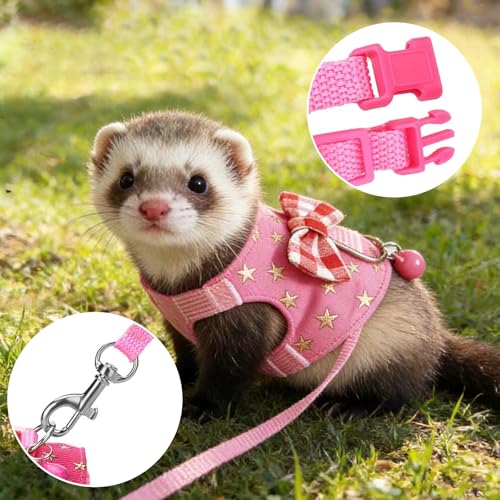 2 Pack Angel Wings Harness and Leash Set for Small Pets, Adjustable Soft Vest with Bell, Safe Outdoor Walking Adventure Gear, for Guinea Pigs Ferrets Hedgehogs Hamsters - color: Red + Pink