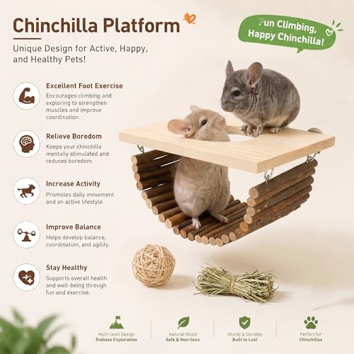 Natural Wood Chinchilla Platform, Small Pet Climbing Playground, Small Animals Cage Accessories for Chinchillas Squirrels Gerbils Sugar Gliders Hamsters Mice Rats Parrots