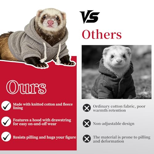 Ferret Clothes and Leash Set, Warm Hoodie Sweater with Harness and Leash for Outdoor Walking, Cozy Wear for Ferrets, Chinchillas, Small Pets, Adjustable Small Pet Outfits (Grey) - color: Grey