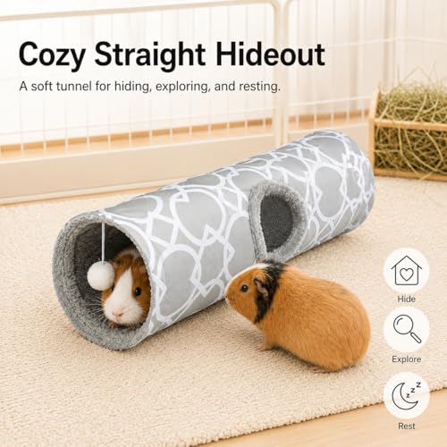 Plush Inside Stright Shape Small Animals Tube Tunnel with Interactive Ball for Guinea Pig, Hamster, Chinchilla, Hedgehog Hiding and Resting, Geometric Grey - size: S