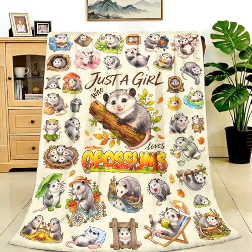 Opossum Blanket Gifts Cozy Flannel Opossums Throw Blanket Funny Opossum Lovers Birthday Stuff Merch Gifts for Women Girls 50"x40" - color: Beige Opossum