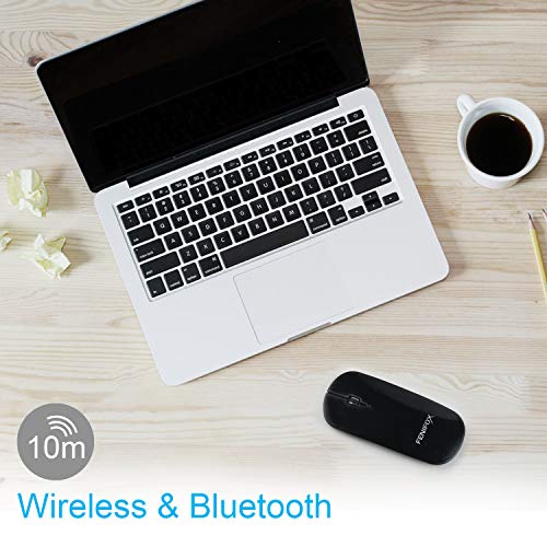 FENIFOX Wireless Bluetooth Mouse, Slim Travel Silent Rechargeable Black | Flat, Portable, Whisper Quiet, 3 Buttons Design , 2400 DPI Precision for iPad Laptop MacBook Tablet iPhone - color: Black