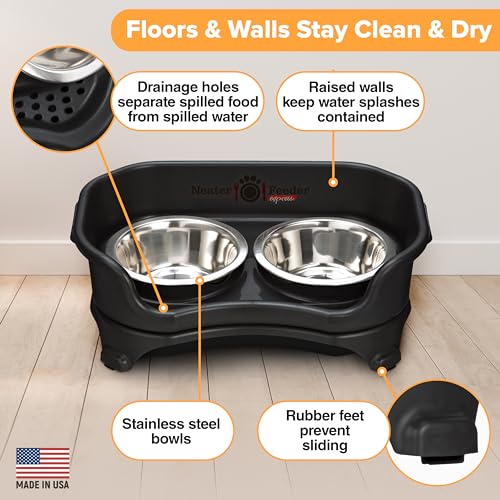 Neater Feeder Express Mess Proof Dog Bowls Elevated for Small Breeds Under 15 Lb, Made in USA, No Spill Raised Dog Food Bowl Stand, Stainless Steel Food and Water Bowl Set, Feeding Station, Black - color: Midnight Black, size: Small w/ Standard Bowls