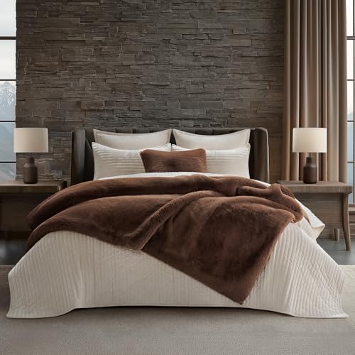 EVERGRACEHOME Faux Chinchilla Fur Throw Blanket, 50"x60", Chestnut Mink | Luxury, Super Soft, 1220GSM, Fluffy Cozy Mink, Reversible Velvet Back, Warm Thick Heavy Winter Throw for Couch Bed, Gift - color: Chestnut Mink, size: 50"x60"