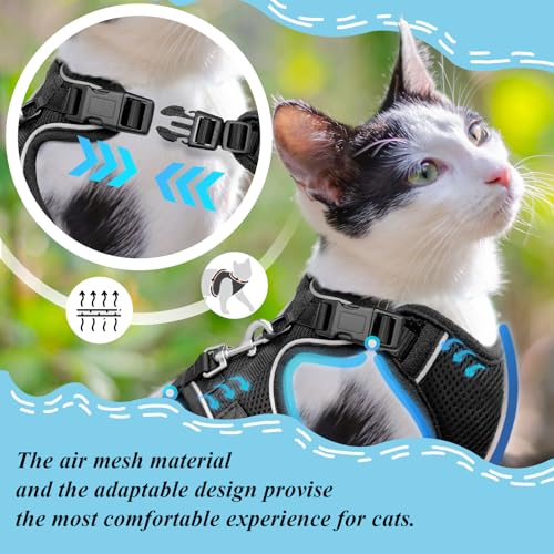 Cat Harness and Leash for Walking, Cat Car Harness, Soft Adjustable Vest Harnesses for Cats, Easy Control Breathable Reflective Strips Harness, Kitten Harness and Leash Set, Black, S - size: Small