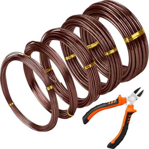 Mudder 5 Roll Aluminum Bonsai Training Wire Tree 1/1.5/2.0/4/6mm 85 Feet Total with Bonsai Wire Cutter Anodized Training for Holding Branches Small Trunks(Brown) - color: Brown, size: 1/1.5/2/4/6mm