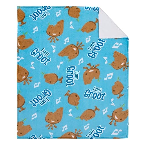 NoJo Marvel I Am Groot Blue and Brown Super Soft Sherpa Baby Blanket - color: I Am Groot Blue and Brown