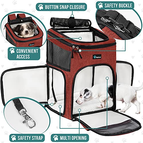 PetAmi Dog Backpack Carrier, Airline Approved 4-Way Entry Cat Backpack Carrier, Ventilated Mesh, Collapsible Pet Carrier for Small Puppy, Kitten, Hiking, Travel Car, Vet, up to 18 lbs, Red - color: Red
