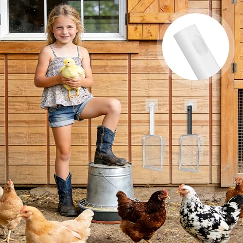 2 Pack Chicken Poop Scooper for Coop, Chicken Coop Shovel with 3.8mm (Fine) & 5mm (Medium) Mesh – Metal Rake & Scoop Tool with Hanger Hooks for Sifting Sand, Litter & Chicken Supplies