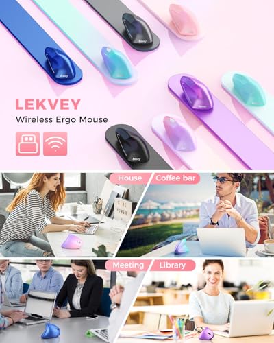 Lekvey Ergonomic Mouse, Rechargeable Vertical Wireless Mouse, Pink | USB-C Charging, 2.4G USB Plug & Play, Quiet Click, 800/1200/1600 DPI, 6 Buttons, Carpal Tunnel Mouse, for Laptop, PC, Mac - color: Pink
