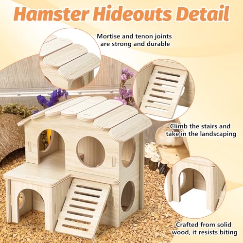 BNOSDM Hamster Tunnel Hideout Set, Wooden Hamster House Toy with Slide & Seesaw, Small Animals Cage Accessories for Syrian Dwarf Hamsters, Gerbils - color: Style D