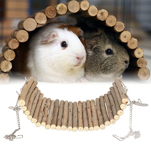 Hamster Wooden Swing, Natural Large Space Climbing Playing Toy with Hanging Chain for Parrots Gerbils and Similar Size Pets (15 * 35CM) - size: 15*35CM