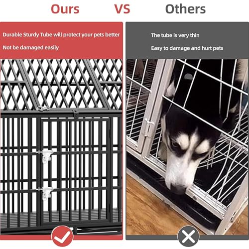 54 inch Heavy Duty Indestructible Dog Crate with 2 Bowls, Steel Double Door Indoor High Anxiety Cage for Large Giant Dogs, Escape-Proof Chew-Proof Pet Kennel with Trays and Wheels, Extra Large XL XXL - size: 53.9"L x 29.7"W x 46.1"H