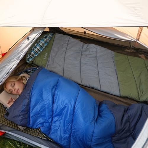 Cotton Flannel Lined Sleeping Bag for Adults Teens Kids, Cold Weather & Warm, 3 Seasons, Lightweight Compact Camping Essentials Equipment, Hiking, Outdoor, Travel - color: Navy Blue