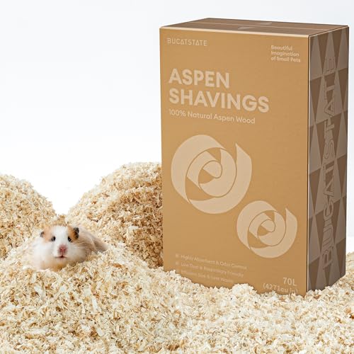 Bucatstate 70L Aspen Bedding, Ultra-Fine Shavings for Small Animals | 100% natural <5mm shavings for hamsters, guinea pigs & snakes. 4X expansion, low-dust, odor control. Ideal for burrowing. - size: 70L