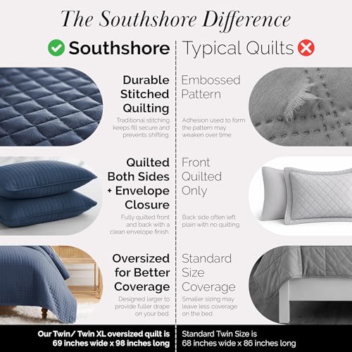 Southshore Fine Living, Inc. Oversized Twin Quilt Bedding Set, Microfiber Quilts, Summer Bedspread & Coverlet Sets, Pet Hair Resistant Bedding, Twin XL Quilt Set with 1 Pillow Sham, Dark Blue Quilt - color: 05 - Dark Blue, size: Twin / Twin XL