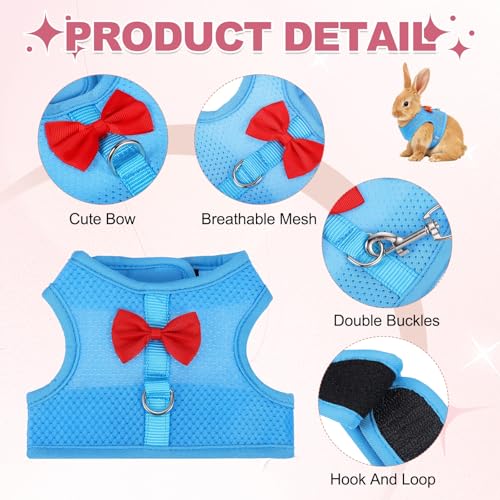 Rabbit Harness and Leash, Small Pet Cute Vest Harness Leash Soft Adjustable Buckle Breathable Mesh (L, Sky Blue) for Bunny Kitten Small Pig Puppies Camping Hiking Training - color: Sky Blue, size: L