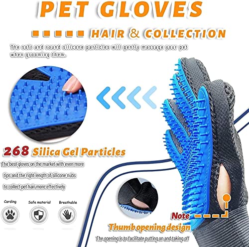 Pet Grooming Glove Hair Remover Brush Gentle Deshedding Efficient Pet Mitt Pet Massage Gloves Left & Right Hand Draw Dogs Cats Horses Long Short Fur (1Pair Left & Right Hand (Blue)) - color: Blue