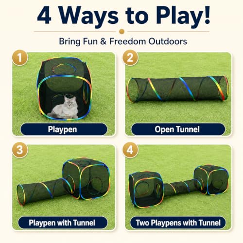 Outdoor Rainbow Cat Enclosures Playground,Outside House for Indoor Cats Include Portable Tent, 2 Way with 2 Cube Tunnel, for Kitty and Small Animals,Within Storage Bag - size: 2 Cube + 2 Way Tunnel (no tent)