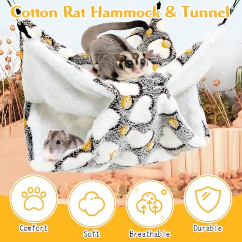 PINVNBY 2 Pack Rat Hammock Set Soft Ferret Hideout Bed Hanging Hamster Tunnel Cave Small Animal Cage Accessories Toy for Guinea Pig Chinchilla Squirrel Sugar Glider (Gray)