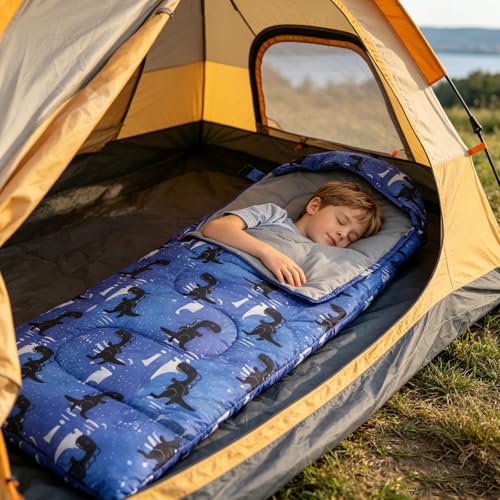 Kids Sleeping Bags - Camping Sleeping Bags with Carry Bag - Compact Sleeping Bag for Hiking, Backpacking 3 Season Warm & Cool Weather, Lightweight Waterproof Outdoor Travel for Boys Girls - color: Blue