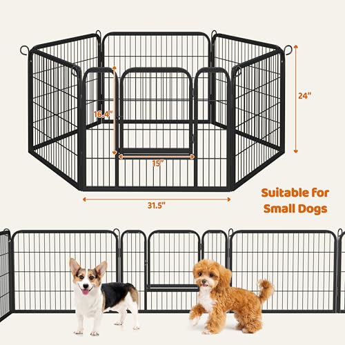 Yaheetech 24" H 6-Panel Extra Wide Dog Playpen w/Door for Indoor Outdoor | Heavy Duty Metal Frame, Secure Latch Gate, Tool-Free Assembly, Portable For Yard RV Camping, Ideal For Small & Medium Pets - size: 24"