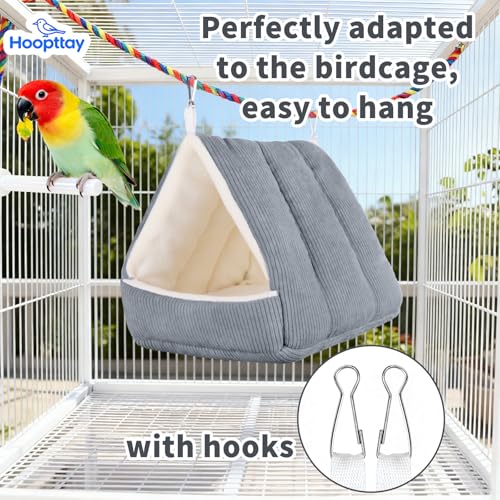 Medium Winter Warm Bird House and Bird Bed for Cage | Bird Bed with Soft Plush Hanging Hammock & Hut Tent, Hideaway Sleeping Nest for Budgies, Parakeets, Cockatiels (Grey, M) - color: Grey, size: M