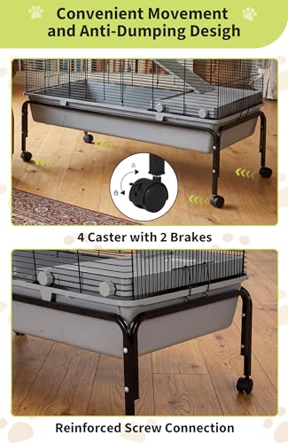 Garvee Small Animal Cage, 40 ''L Animal Cage for Bunny Hutch with Detachable Stand,Ramp, Extra Platform RemovableTray for Chinchilla, Rabbit, Guinea Pigs, Hedgehog, Gerbil | Detachable Stand,Ramp, Extra Platform Removable Tray for Chinchilla, Rabbit, Guin