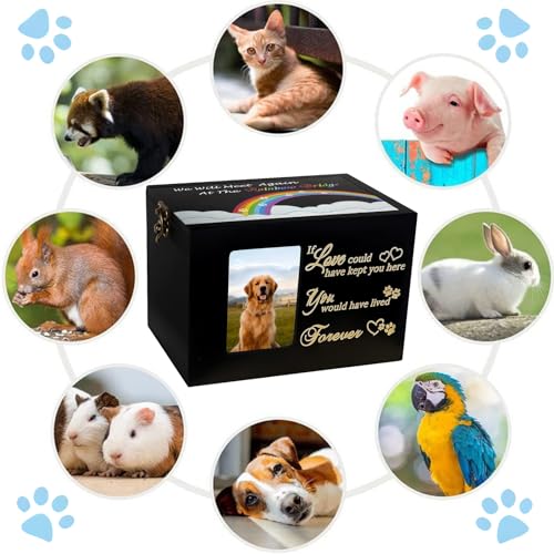 Solid Wood Pet Urns for Dog or Cat Ashes,Memorial Rainbow Bridge | Funeral Cremation Ashes Box with Photo Frame,Keepsake Urn with Black Flannel as Lining,Loss Pet Remembrance Gift - size: Medium - Capacity 90 Cubic Inches