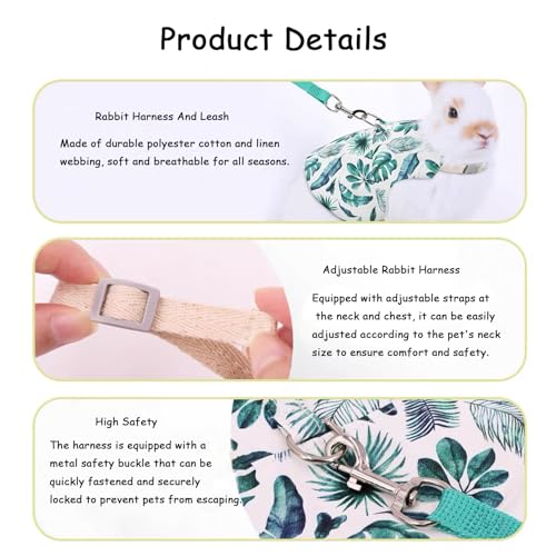 Adjustable Rabbit Harness and Leash Set Lightweight Pet Harness Breathable Cute Rabbit Harness with Safety Buckles for Small Pets