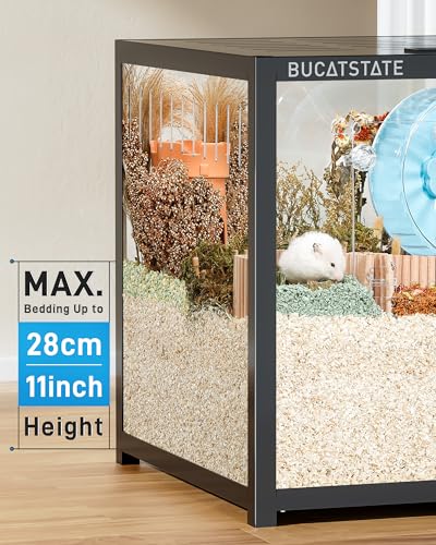 BUCATSTATE Hamster Cage 3.0, Large Hamster Enclosure(47in, Black) | 7.8 ft² Small Animal Habitat with Deep Bedding Space for Hamster Enrichment, Stackable Aluminum Frame, Front & Top Access - color: Black, size: 47.0"L x 23.6"W x 25.5"H