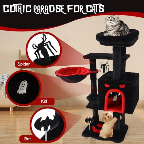 Cat Tree Tower with Hammock,40"Cat Trees for Indoor Cats Large Adult(Black) | Modern Cat Tree Tower with Scratching Post, Cats Condo Furniture with Cloud Top Perch, Cats Climbing Tower for Kittens - color: Black