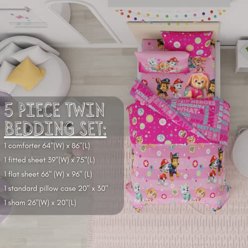 Paw Patrol Girls Kids Bedding Super Soft Comforter and Sheet Set with Sham, 5 Piece Twin Size, (100% Officially Licensed Nickelodeon Product) By Franco - color: Paw Patrol Girls, size: 5 Piece Twin Size