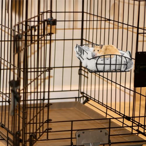 Metal Rat Cage Hanging Platform with Mat, Chew Proof | Rat Hammock Basket Squirrel Cage Bed Platform Accessories, Small Animal Habitat for Hamster, Hedgehog, Chinchilla Pig, Black