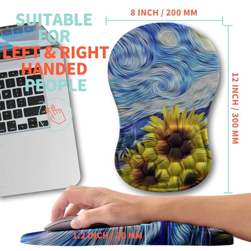 Ergonomic Mouse Pad Wrist Support with Memory Foam Massage Bulge, Carpal Tunnel Pain Relief Mousepad Wrist Rest for Mouse(12x8 inch,Sunflower) - color: Kg006-sunflower Starry Night