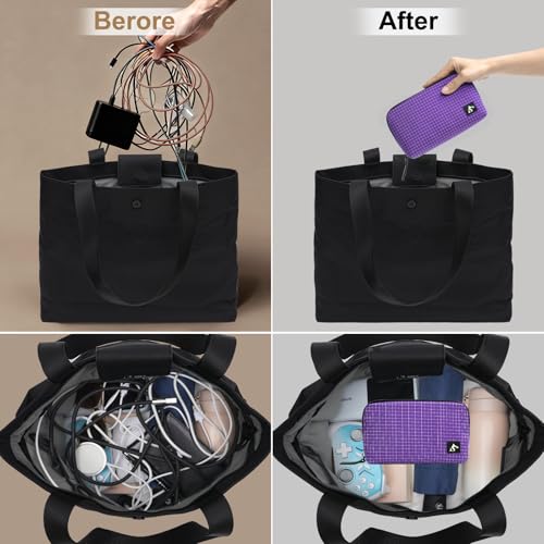 simtoper Small Electronics Organizer Travel Case – Slim Travel Cable Pouch for Small Tech Accessories, Cords, Chargers, Earbuds – Lightweight Mini Tech Bag for Backpack, Business, Travel - color: Purple Plaid, size: Small