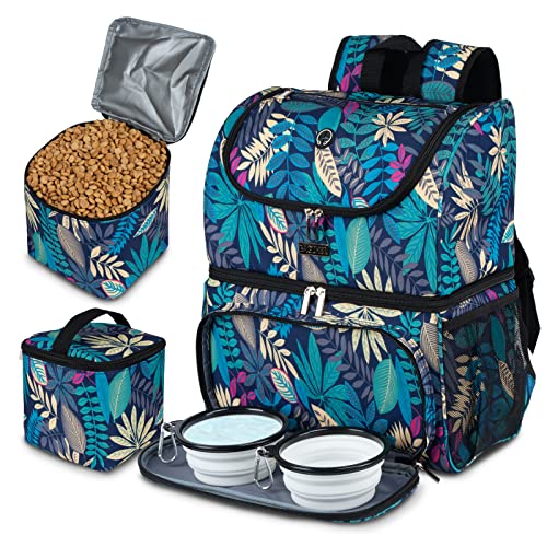 BAGLHER Pet Travel Bag, Double-Layer Pet Supplies Backpack (for All Pet Travel Supplies), Pet Travel Backpack with 2 Silicone Collapsible Bowls and 2 Food Baskets Hawaii - color: Hawaii