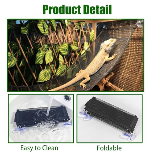 2 Pack Bearded Dragon Hammock,Breathable Mesh Collapsible Reptile Hammock Lounger Climbing Tank Accessories for Lizard Gecko Snakes Axolotls Chameleon (Black) - color: Black