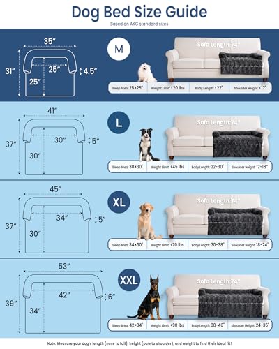Calming Medium Dog Bed for Couch, 35 x 31 inch Removable Couch Cover for Dogs Washable, Non-Slip Fluffy Plush Dog Sofa Mat for Furniture Protector - Dark Grey - color: Dark Grey, size: 35"L x 31"W x 4.5"Th
