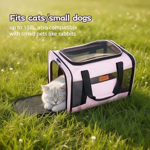 YUNIQUE Soft-Sided Cat & Dog Carrier for Pets Up to 15 Lbs, Airline Approved Collapsible Travel Puppy Carrier with Lightweight Fabric Design (Pink) - color: pink