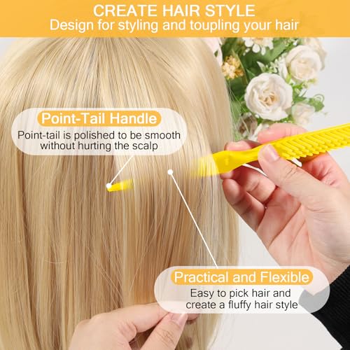 SIMPOR 3 Row Hair Comb for Natural Detangling Curly, Hair Styling Brush, Nylon Bristle Unbraider Teasing Rat Tail Comb for Women Men Yellow - color: Yellow