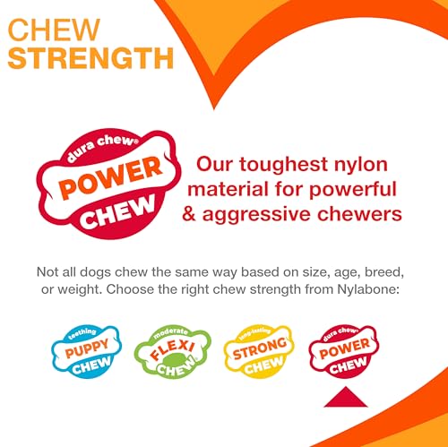 Nylabone Power Chew Textured Bone Dog Toy, Peanut Butter Flavor, X-Large | Durable dog toys, long lasting, discourages destructive chewing, teeth-cleaning texture, flavor throughout, for dogs 50+ lbs - size: X-Large