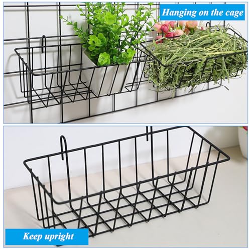 6 Pack Rabbit Hay Feeder, Heavy Duty Metal Bunny Hay Holder with Hooks, 9 x 4 x 3 Inch Hanging Hay Rack for Rabbit Cage, Guinea Pig, Chinchilla, Black - color: Black