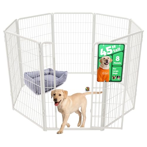 FXW Homeplus Indoor Dog Playpen, 45" H, 8 Panels, for Large Dogs | Stress-free play, Heavy-duty, Semi-open design, Easy setup, Threshold-free gate, Expandable, Patented - color: White, size: 45"H