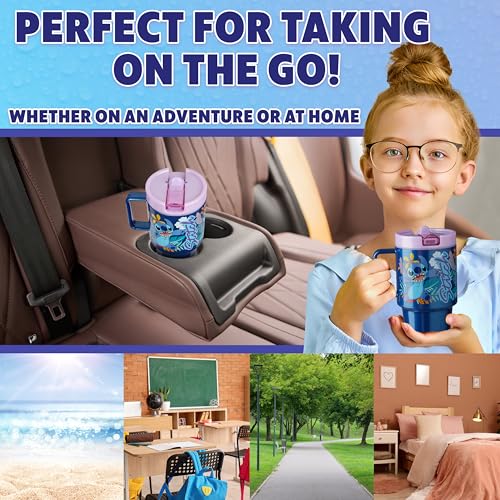 Get Trend Disney Stitch Kids Water Bottle with Straw 16.9 oz BPA Free Plastic Leakproof Cup with Lid Handle Reusable Drinking Tumbler Gifts for Kids (Blue Stitch) - color: Blue Stitch