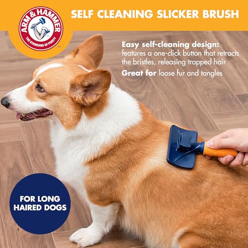 Arm & Hammer Deodorizing Slicker Dog Brush, Sweet Apple & Rose Scent | Fragrance transfer technology, baking soda infused, self-cleaning button, removes loose fur and tangles - size: 1-Pack, style: Slicker Brush - Sweet Apple & Rose
